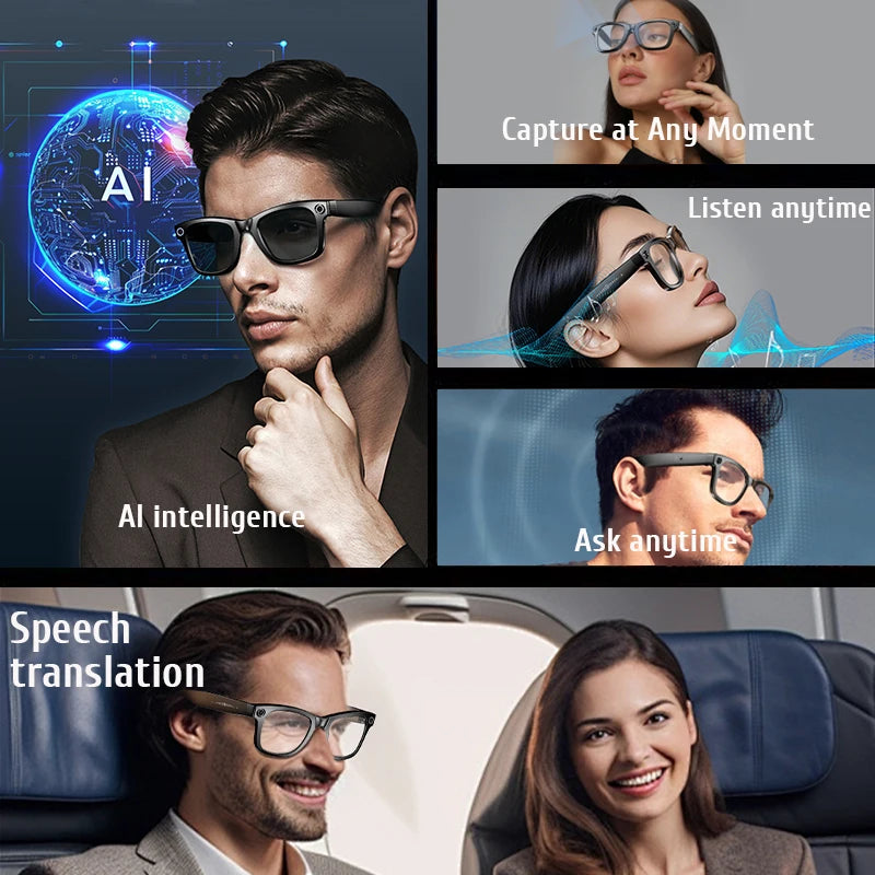 LIGE New Camera SunGlasses 800w Pixel Camera Recording Noise Reduction Ai Recognition Translation Anti Blue Light Smart Glasses