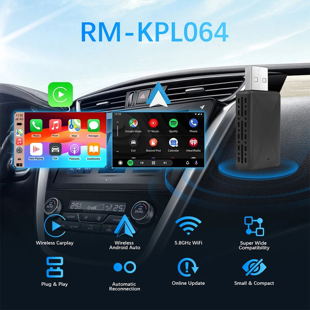 Wireless Carplay Adapter Android Auto Wireless Smart Dongle 2in1 For Peugeot 208 308 408 508 2008 3008 4008 5008