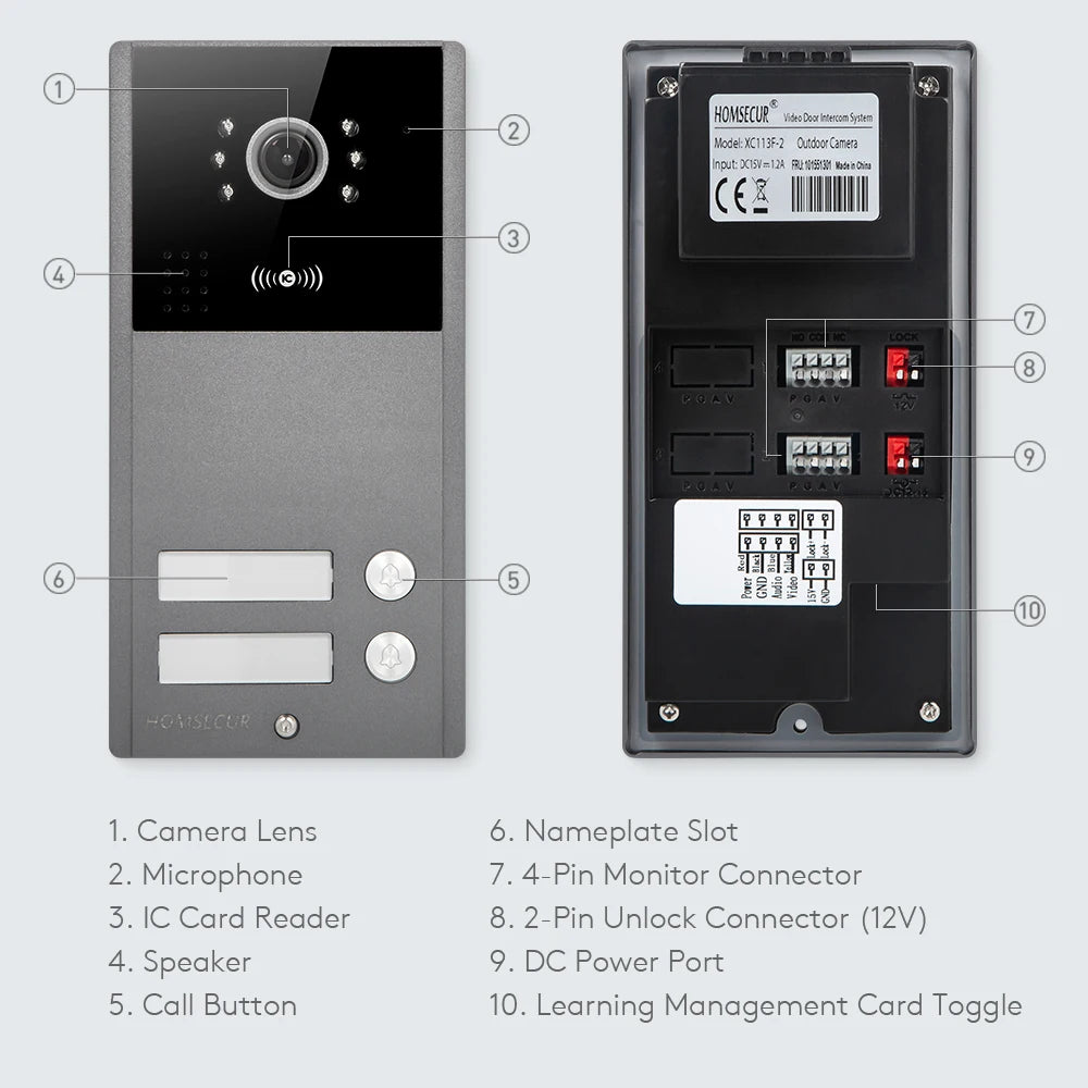 4 Wire XC113F-2 HD Outdoor Doorbell Camera IP65+5Pcs IC 13.56Mhz Keyfobs for Video Doorphone Call Intercom Security 2 Families