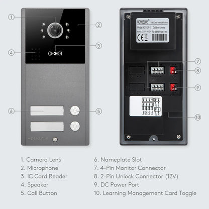 4 Wire XC113F-2 HD Outdoor Doorbell Camera IP65+5Pcs IC 13.56Mhz Keyfobs for Video Doorphone Call Intercom Security 2 Families