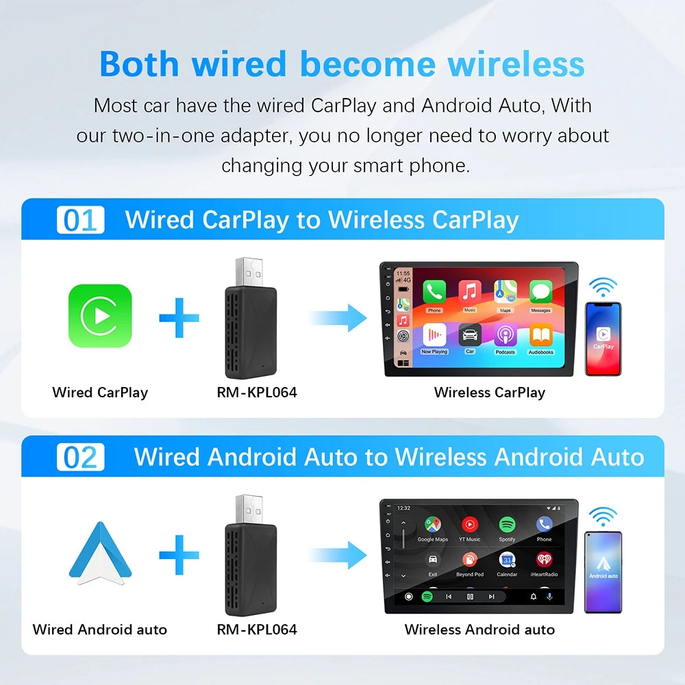 Wireless Carplay Adapter Android Auto Wireless Smart Dongle 2in1 For Peugeot 208 308 408 508 2008 3008 4008 5008