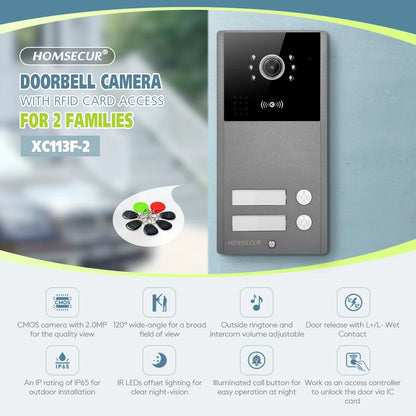 4 Wire XC113F-2 HD Outdoor Doorbell Camera IP65+5Pcs IC 13.56Mhz Keyfobs for Video Doorphone Call Intercom Security 2 Families