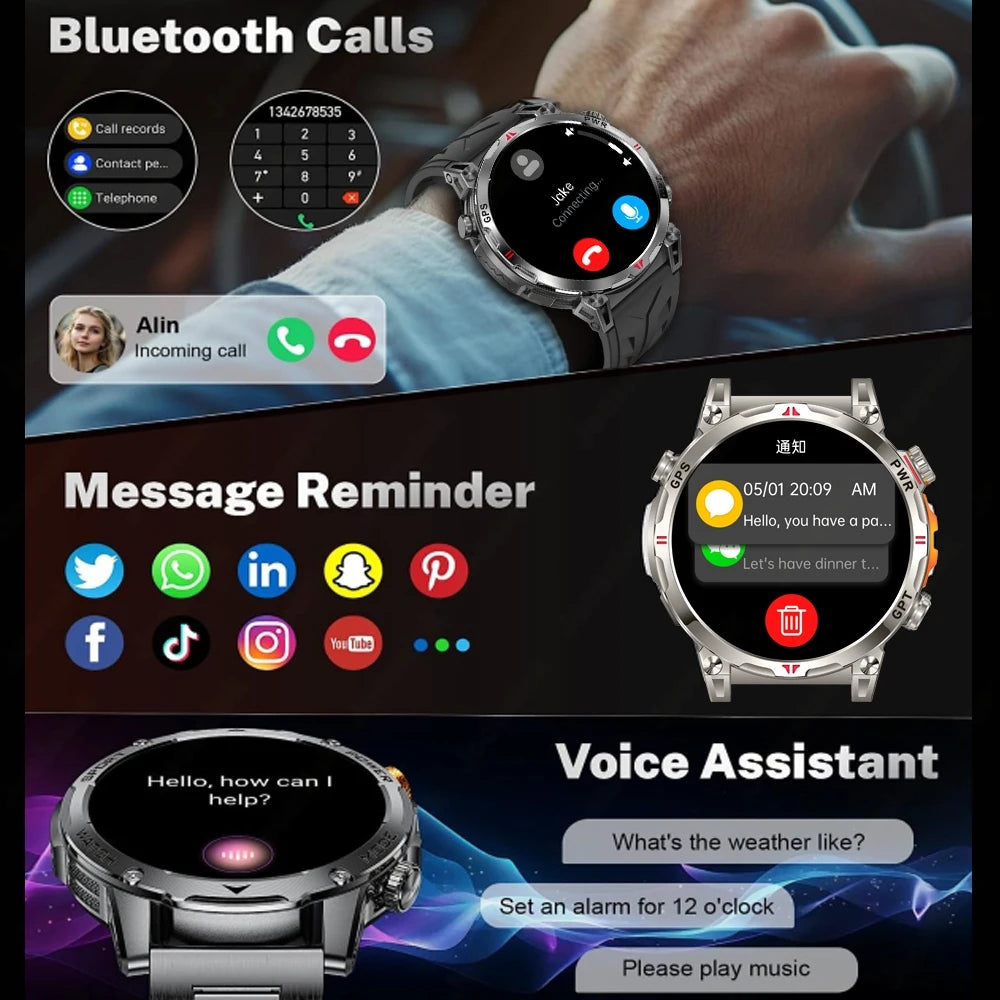 2026 New Outdoor Sports Smart Watch Men Sports Data Monitoring Health Tracking Compass Altimeter IP69 Bluetooth Call SmartWatch