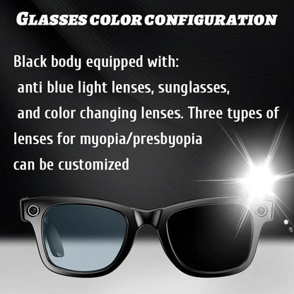LIGE New Camera SunGlasses 800w Pixel Camera Recording Noise Reduction Ai Recognition Translation Anti Blue Light Smart Glasses