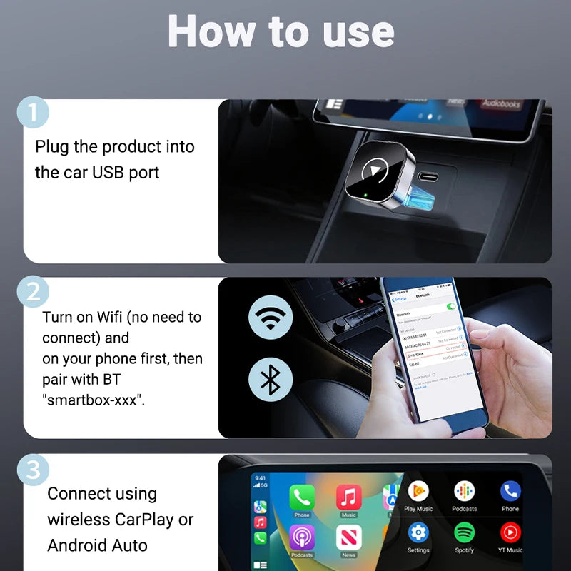 New Super Mini Carplay AI Box Wired to Wireless CarPlay&Android Auto 2in1 Box 5GHz WiFi5 for 99% Original Wired CarPlay/Auto Car