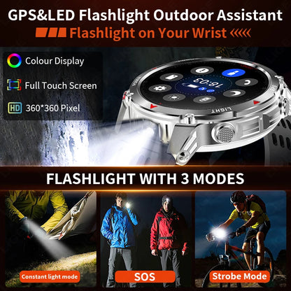 LIGE Rugged GPS Track Smart Watch Men LED Flashlight Compass 3ATM Waterproof Bluetooth Call Sports Cycling Men Smartwatch Hombre