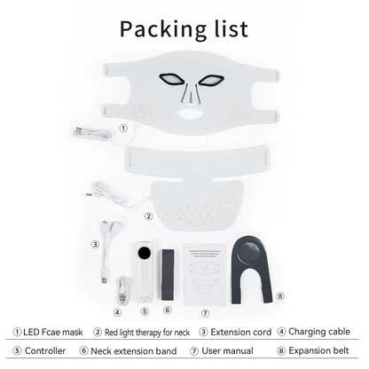 Red Light Therapy for Face and Neck, Rechargeable Infrared Mask, 850nm Near-Infrared, 4 Modes, Anti-Aging Face and Neck Treatmen