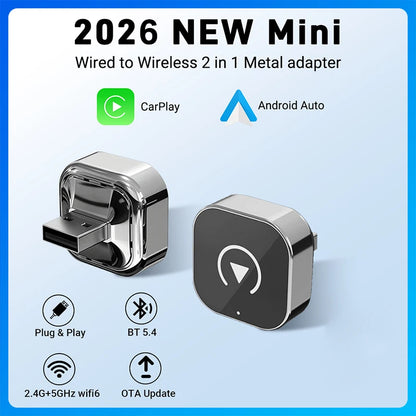 New Super Mini Carplay AI Box Wired to Wireless CarPlay&Android Auto 2in1 Box 5GHz WiFi5 for 99% Original Wired CarPlay/Auto Car