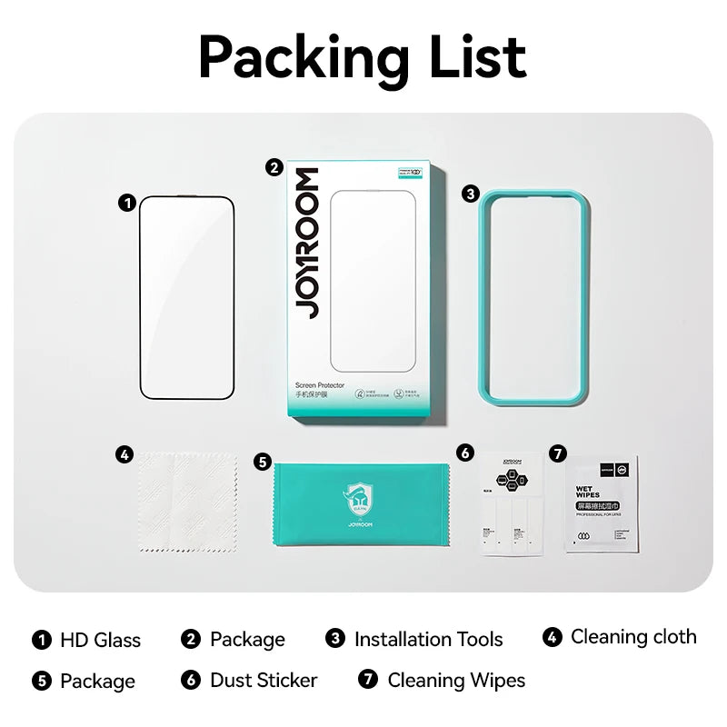 Joyroom 3/2/1PCS HD Glass For iPhone 17 16 15 Pro Max Screen Protector Full Screen Tempered Glass Protection For iPhone 17 16 15